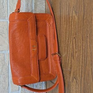 TUSK Italian Pebble Leather Gold Hardware Crossbody Shoulder Burnt Orange/Rust